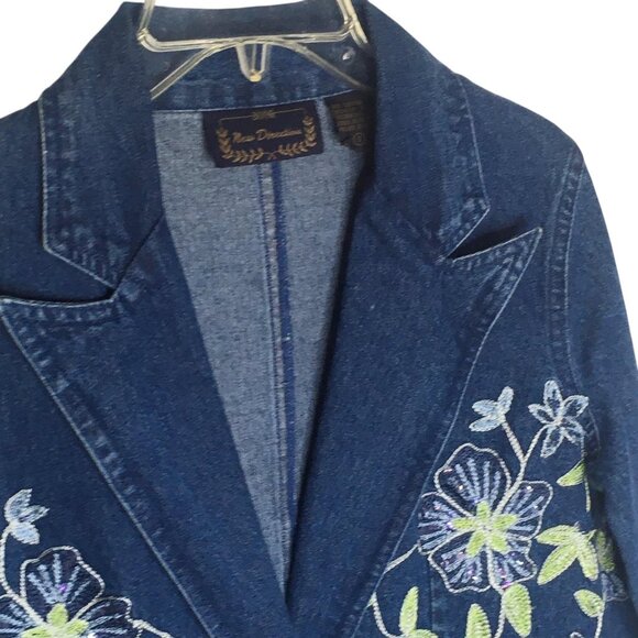 New Direction Denim Blazer Womens Small Blue Floral Embroidered Jacket Boho - Picture 11 of 13